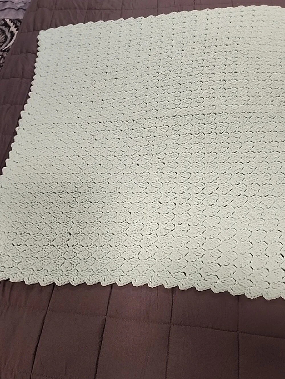 Hand Crafted Light Blue Crochet Throw Blanket